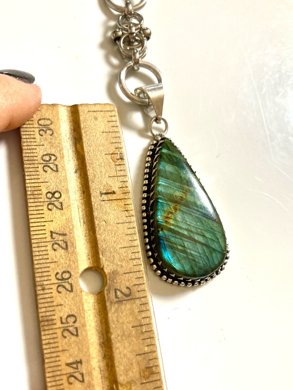 Iridescent flash labradorite gemstone celtic knot lariat Y shape necklace. - Picture 11 of 15